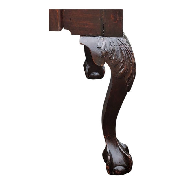 Brown 19th Century Antique Carved Mahogany Chippendale Style Ball & Claw Foot Side/Desk Chair For Sale - Image 8 of 10