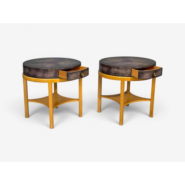 Tommi Parzinger, Nightstands, Bleached Mahogany, Leather, Usa, 1930s For Sale - Image 9 of 14