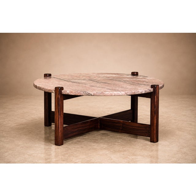 Brazilian Modern Coffee Table in Rosewood & Pink Granite, Fátima, 1960s For Sale - Image 13 of 14