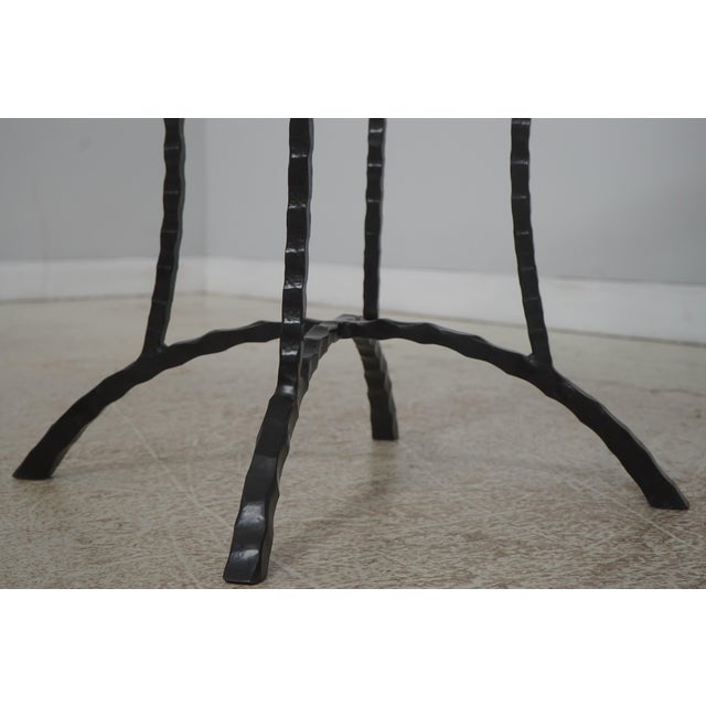 Metal Stickley Round Glass Top Wrought Iron Base Bistro Tall Table For Sale - Image 7 of 11