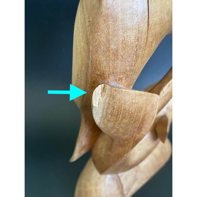 Vintage Wood Carving Duo Dolphin Sculpture For Sale - Image 9 of 12