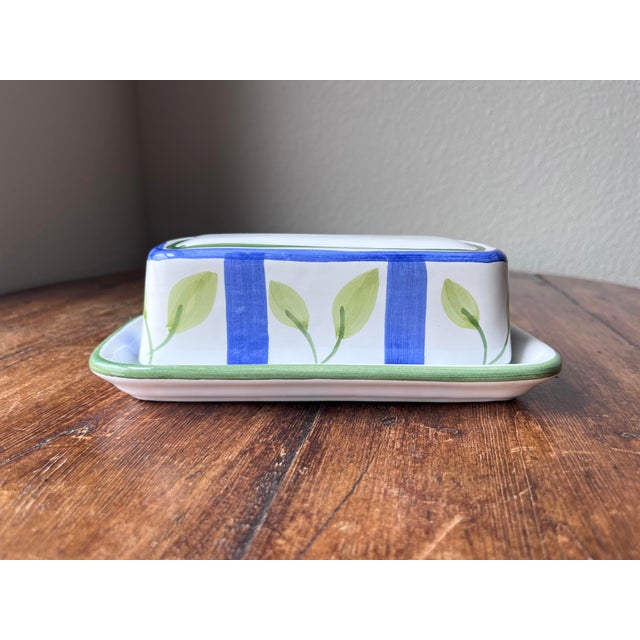 1990s 1990s Caleca Leaf Pattern Made in Italy Butter Dish With Lid For Sale - Image 5 of 11