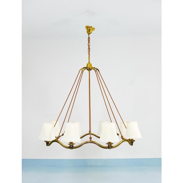 Large Viennese Modernism Curved Brass Wave Chandelier by Hugo Gorge, 1940s For Sale - Image 15 of 18