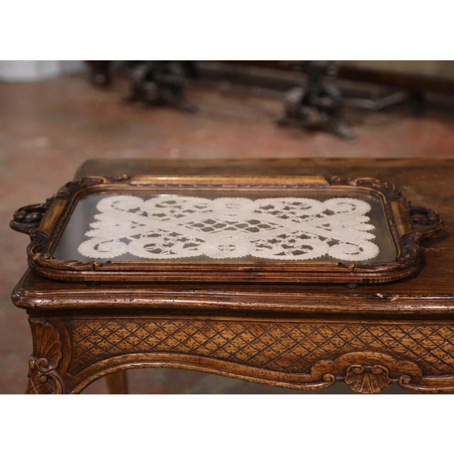 Early 20th Century French Art Populaire Walnut and Glass Serving Tray For Sale In Dallas - Image 6 of 12