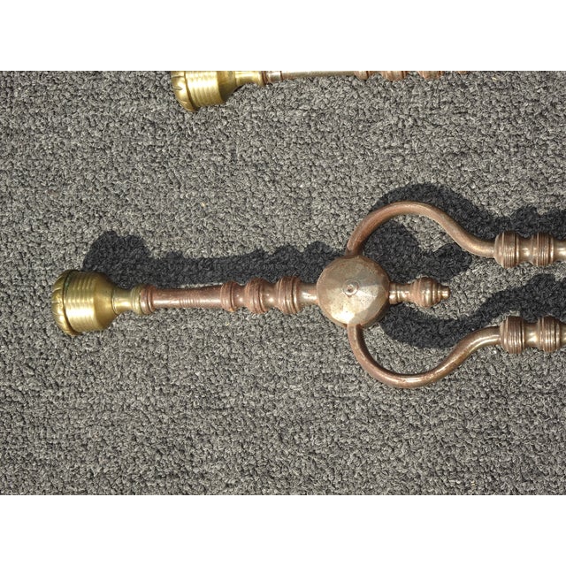 Vintage French Country Iron Fireplace Tools W Brass Handles ~ Set of Three For Sale - Image 11 of 12