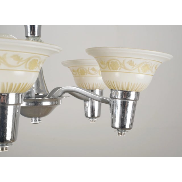 Traditional 1930s Traditional 5 Light Nickel Shade Chandelier For Sale - Image 3 of 11