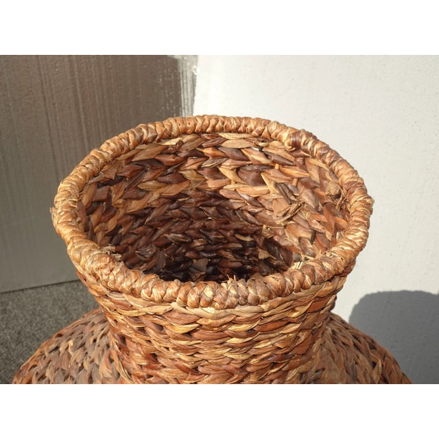 Pair of 42" Tall 1980's Mid Century Modern Rattan Wicker Vases For Sale - Image 10 of 12