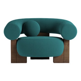 Cassete Armchair in Boucle Ocean Blue and Smoked Oak by Alter Ego for Collector For Sale