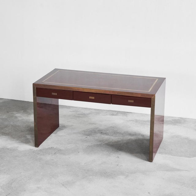 1960s Jean Claude Mahey Desk in Lacquered Wood & Brass, 1970s For Sale - Image 5 of 16