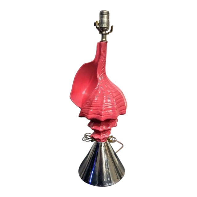 Hot Pink Lacquered Large Conch Shell Style Metal Table Lamp For Sale