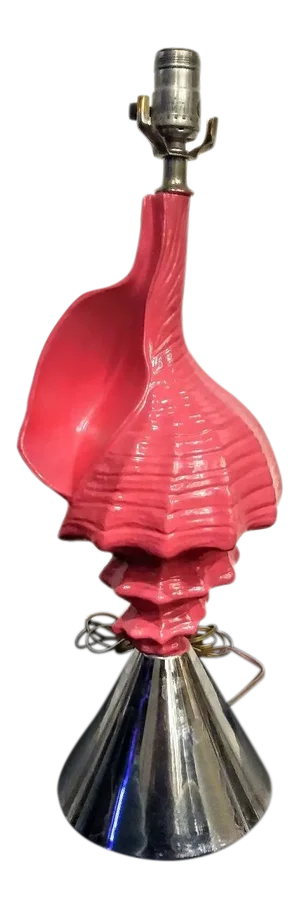 Hot Pink Lacquered Large Conch Shell Style Metal Table Lamp