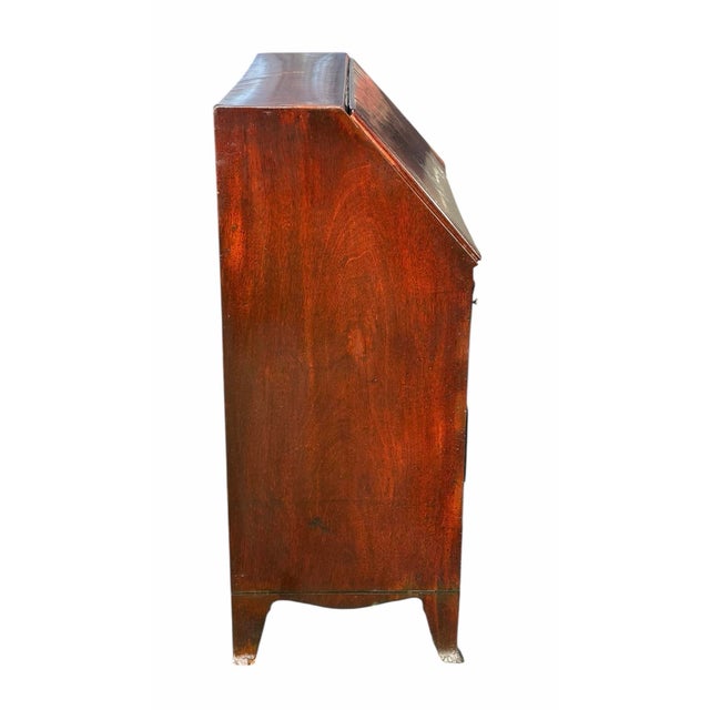 Antique George III Figured Mahogany Slant Lid Writing Desk With Rare Brass Pulls For Sale - Image 10 of 12
