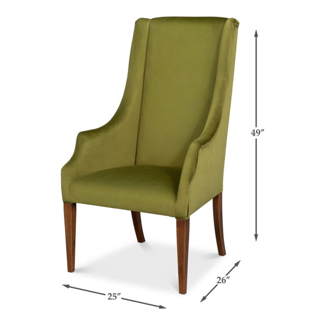 Sloped Arm Green Velvet Dining Chair in Olive, Host Chair For Sale - Image 11 of 11