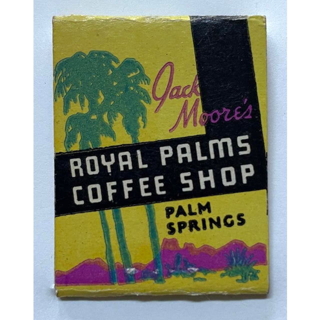 Vintage matchbook from Jack Moore's Royal Palms Coffee Shop in Palm Springs CA. 3 dimensional matchbook is mounted inside...
