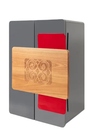Ainu Collection 3-Drawer Cabinet of Lacquer Carved Wood and Steel by Soshiro, 2020