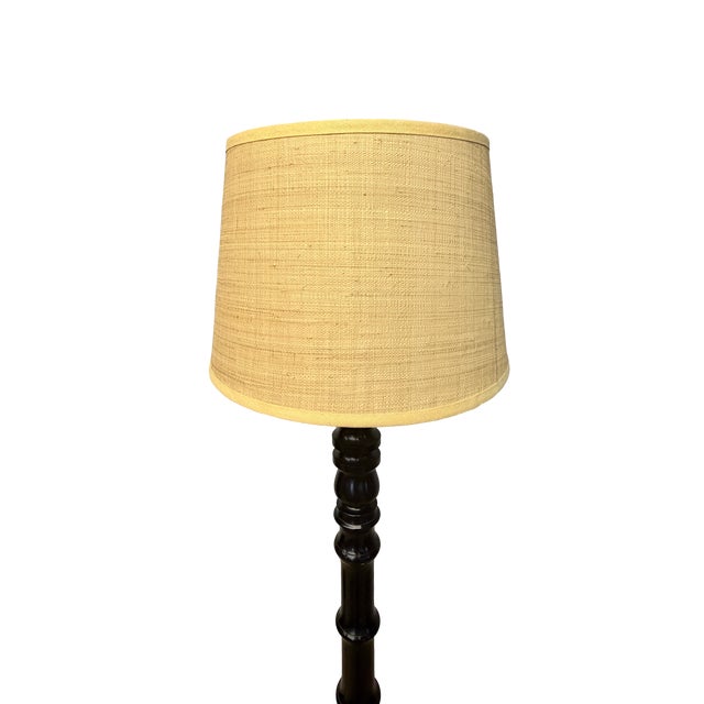 1900 - 1909 Jamie Young Cast Metal Stacked Ring Floor Lamp W/ Woven Drum Shade For Sale - Image 5 of 6