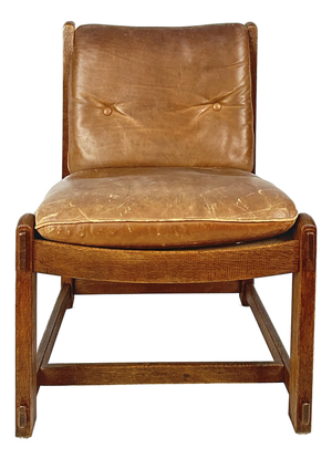 Armchairs in Oak with Leather Upholstery, 1960s, Set of 2