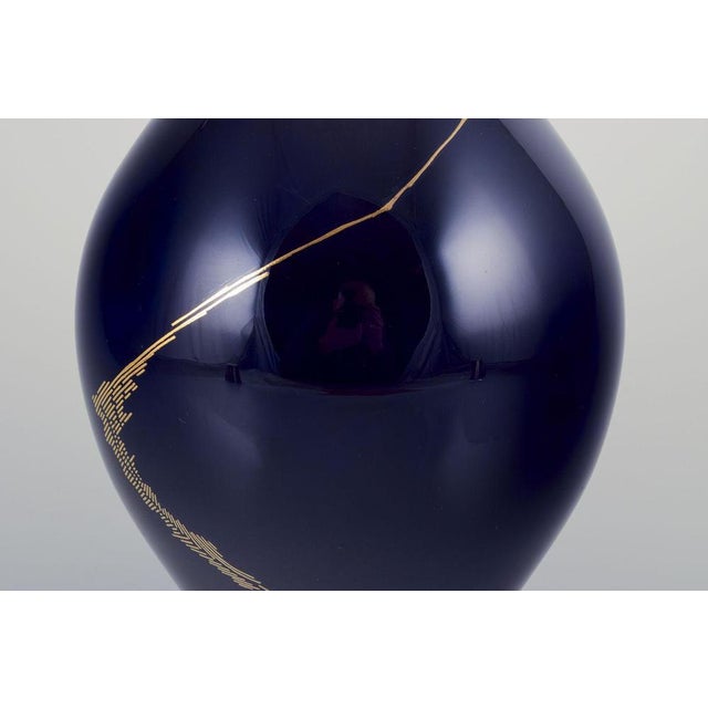 Large Porcelain Vase with Sèvres Blue Glaze by James Guitet for Sèvres, 1970 For Sale - Image 4 of 9