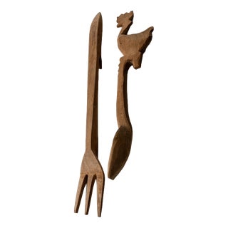 Vintage Folk Art Italian Wooden Cutlery Sculptures, 1960s For Sale
