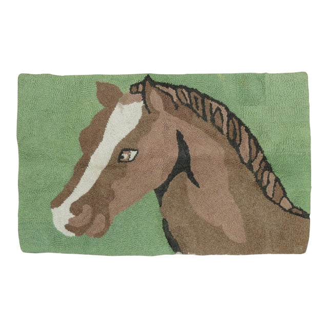 Vintage American Hooked Horse Rug - 1'9" x 2'11" For Sale