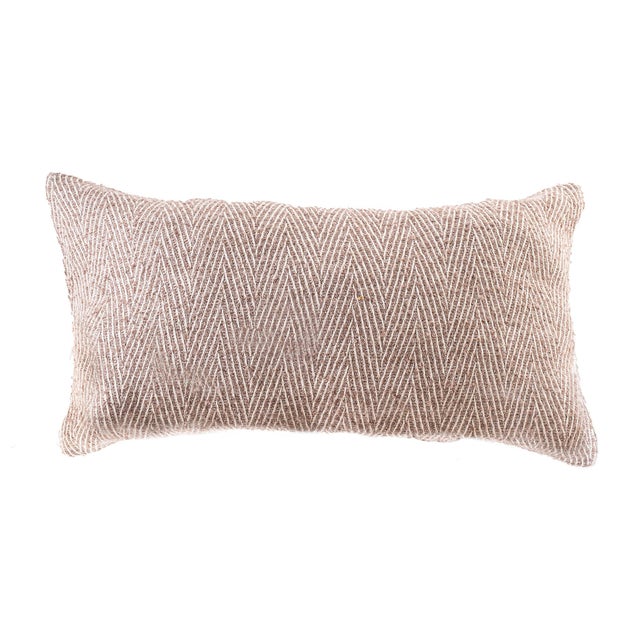 Taupe & Ecru Chevron Rectangular Lumbar Alpaca Pillow For Sale - Image 4 of 4