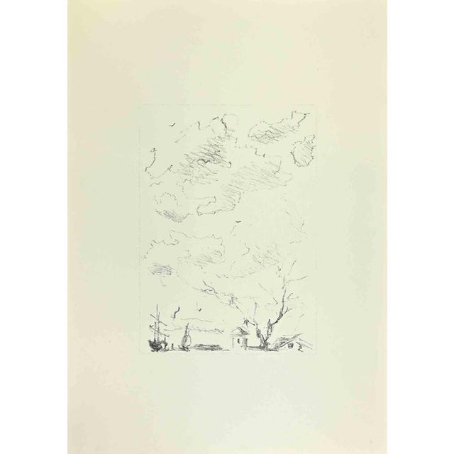 Cloud is an artwork realized by Filippo De Pisis (1896, Ferrara - 1956, Milano) in 1968. Black and white lithograph. Good...