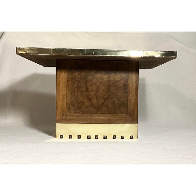Sarreid Ltd. Vintage Brass Coffee Table in the Manner of Sarreid on Burlwood Base, Circa 1970s For Sale - Image 4 of 12
