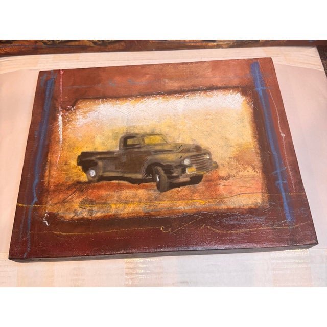 2000 - 2009 4-Panel Vintage Truck Art Painting on Metal With a Smaller Canvas Signed in 2005 Painting Included. For Sale - Image 5 of 10