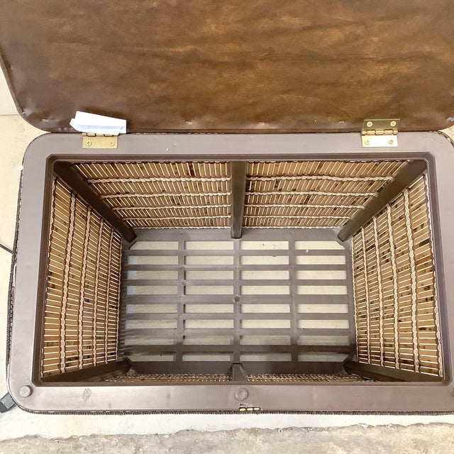 Vintage Bamboo Laundry Basket With Cushioned Lid For Sale - Image 9 of 12