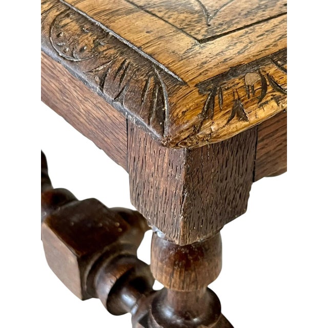 Antique French Provincial Carved Oak Joint Small Stool or Riser For Sale - Image 12 of 15
