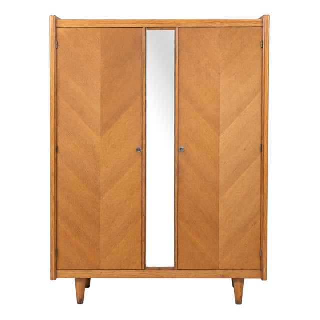Vintage French Wardrobe with Two Doors and Mirror, 1960 For Sale