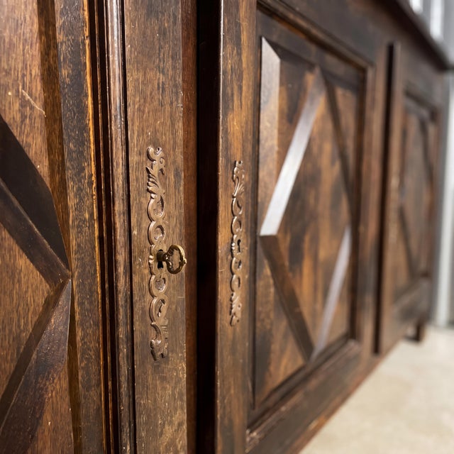 Vintage French Brutalist Diamond-Point Sideboard, 1970s For Sale - Image 6 of 7