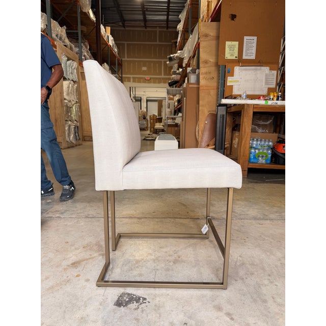 Contemporary Kravet Ivory Faux Snake Leather Counter Stool With Brass Legs For Sale - Image 3 of 6