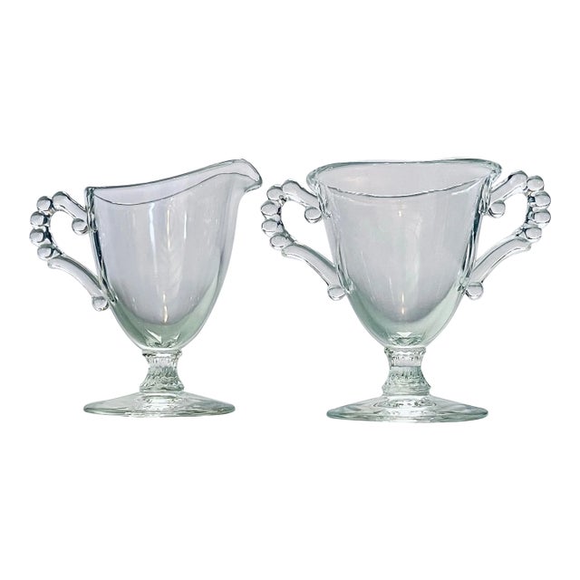 1930’s Candlewick Footed Creamer & Sugar Bowl For Sale