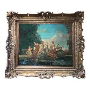 "Madrigals" Figurative Oil Painting on Wood Panel by Ettore Caser, C. 1925