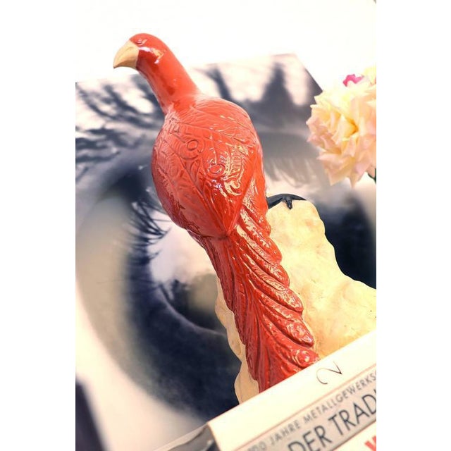 Large Vintage Italian Majolica Pottery Figurine of Pheasants Bird For Sale - Image 3 of 5