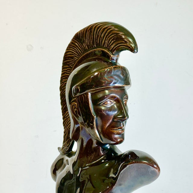1970s Vintage Folk Art Neoclassical Roman Centurion Warrior Ceramic Sculpture Bust, Artist Signed For Sale - Image 13 of 14