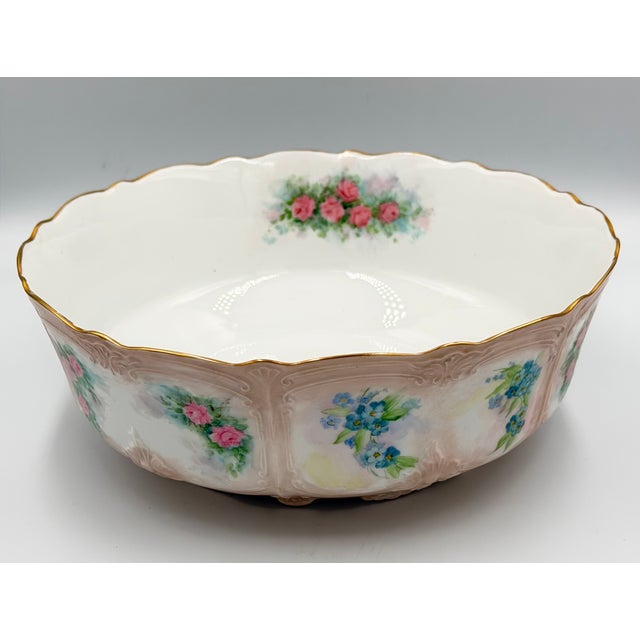 Shabby Chic 1920s Tirschenreuth Baronesse Bavaria Serving Bowl Hand-Painted Roses 24k Gold Trim For Sale - Image 3 of 11
