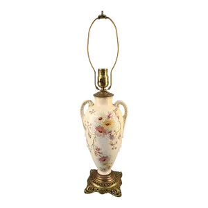 Early 20th Century Austrian Porcelain Pottery Hand Painted Floral Brass Base Table Lamp