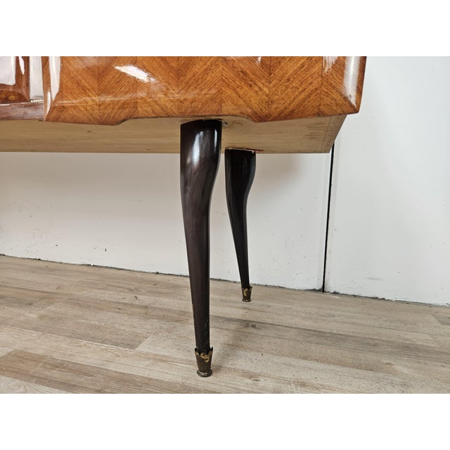 Mid-Century Mahogany-Paneled Sideboard with Glass Top and Brass Handles, 1960 For Sale - Image 18 of 18