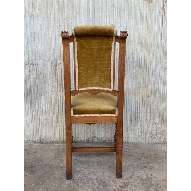 Early 20th Century Set of 4 Carved Dining Room Chairs in Louis XIII Style with Velvet Seat and Back For Sale - Image 4 of 18