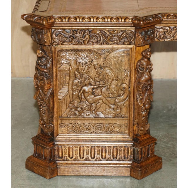 Museum Quality Victorian Walnut Partner Desk With 17th-Century Carved Panels For Sale - Image 16 of 18
