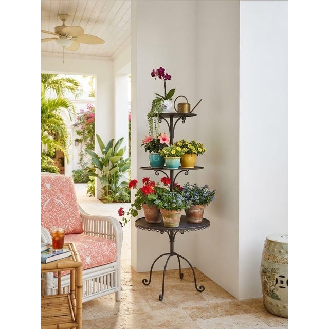 Coffee Vintage 3-Tier Dark Bronze Metal Plant Stand & Tiered Display Tower For Sale - Image 8 of 12
