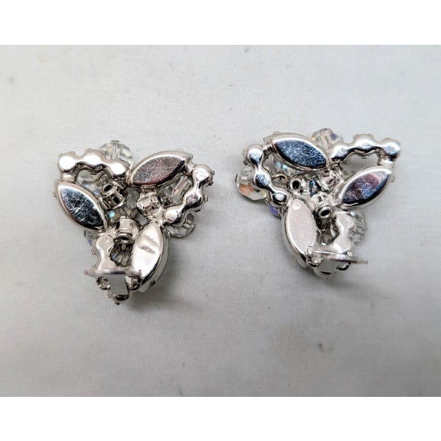 Metal Vintage 1960s Verified Delizza & Elster Faux-Black Diamond With Aurora Borealis Bead Dangles Clip Earrings-2 Pieces For Sale - Image 7 of 7