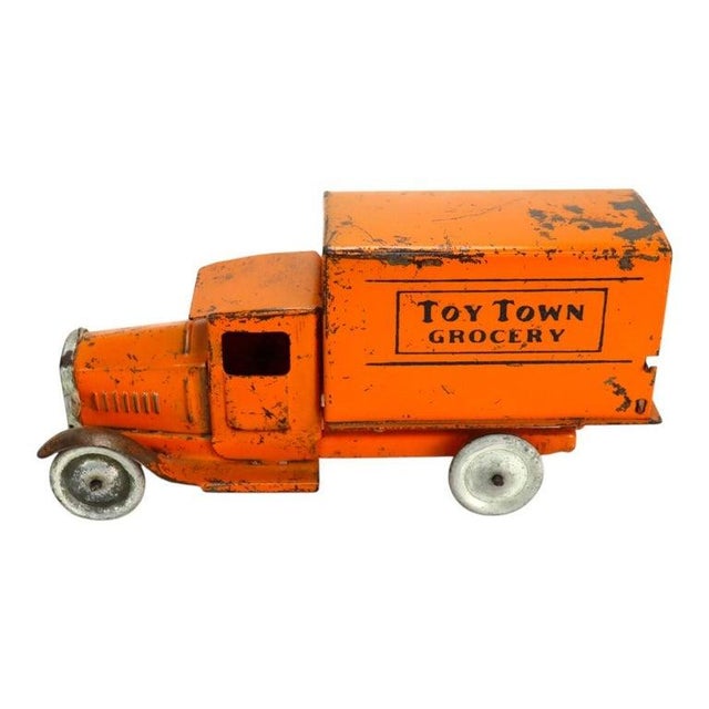 Antique Pressed Steel “Toy Town Grocery” Advertising Truck C1920 For Sale - Image 4 of 10