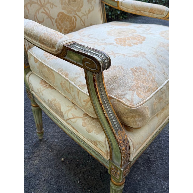 1980s Vintage French Regency Parcel Gilt Upholstered Accent Armchair For Sale - Image 5 of 12