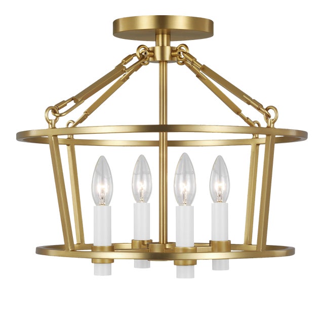 Chapman & Myers by Visual Comfort Studio Marston Semi-Flush Mount, Burnished Brass For Sale