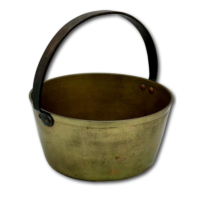 Antique 12 Inch Heavy Brass & Hand Wrought Iron Fireplace Hearth Hanging Cooking Pot Mid 19th Century For Sale - Image 9 of 18