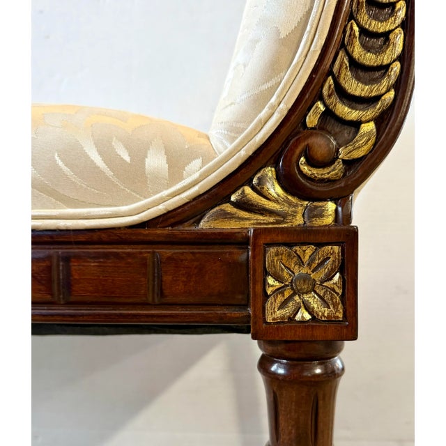 Neoclassical Carved Mahogany and Gilt Scroll Arm Window Bench Seat For Sale - Image 9 of 12