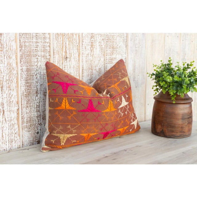 Textile Ella Antique Indian Folk Lumbar Pillow For Sale - Image 7 of 10